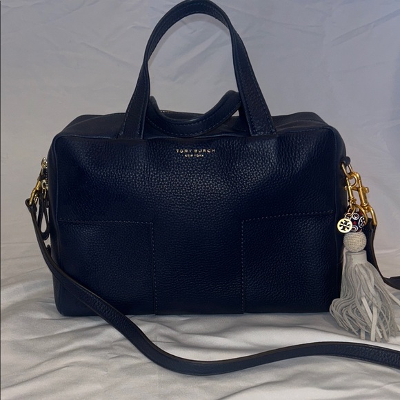 Tory Burch Navy Blue Satchel with Gold Accents - Picture 1 of 14